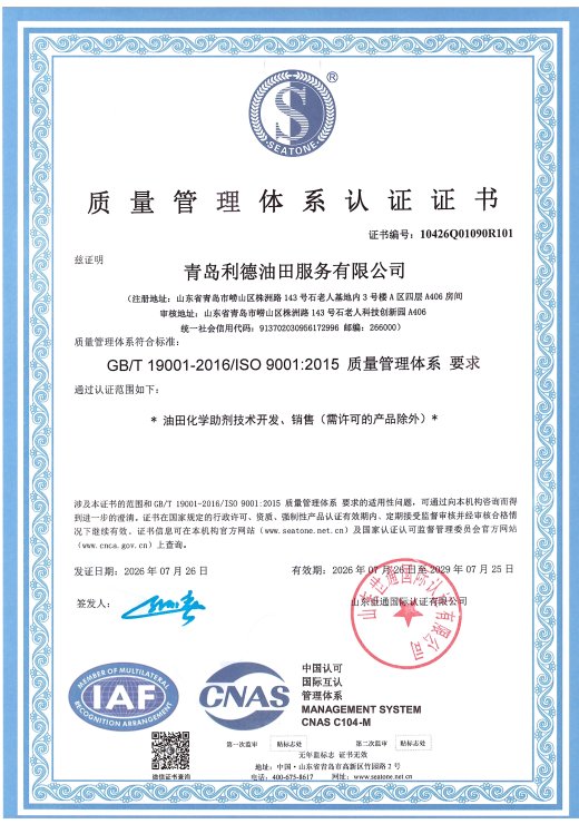  ISO 9001 质量体系证书 