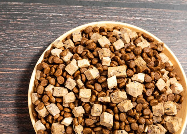pet food with fruit veg and meat chunks
