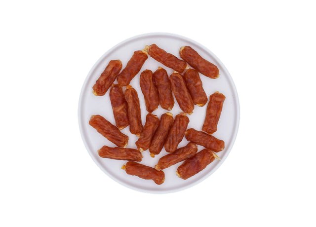 Firm chicken sausage treat for biting
