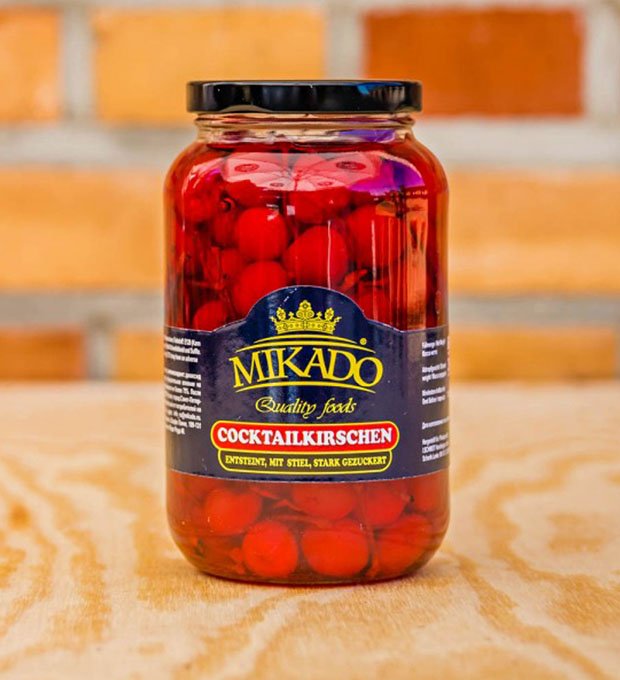 red maraschino cherries in syrup