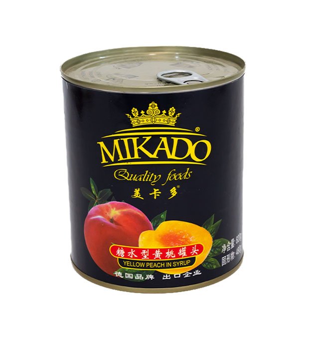 golden canned peach with firm and juicy texture