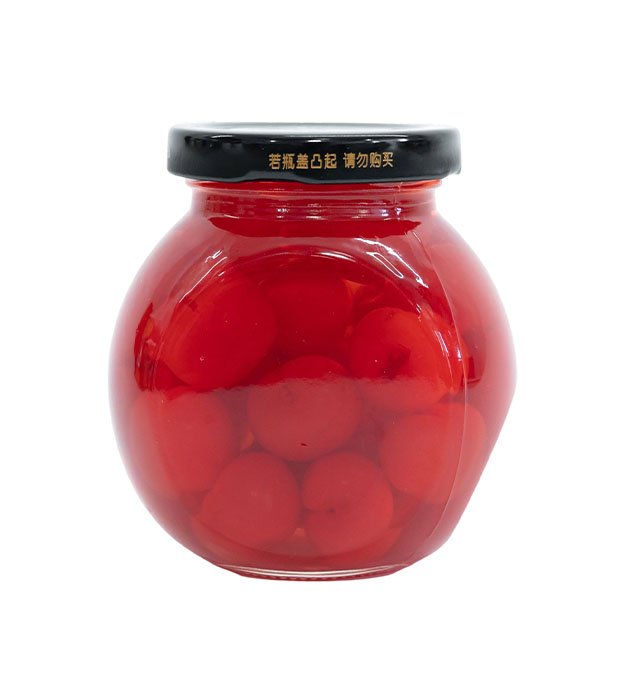 red maraschino cherries in syrup