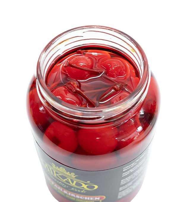 red maraschino cherries in syrup