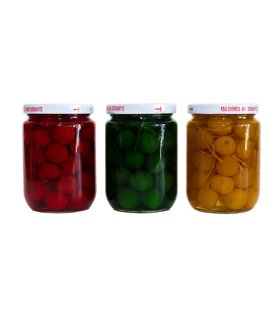 colorful maraschino cherries in jars