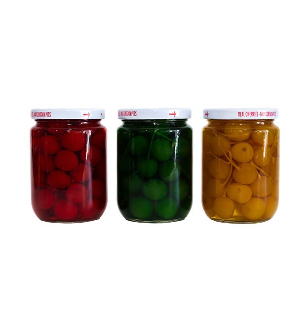 colorful maraschino cherries in jars