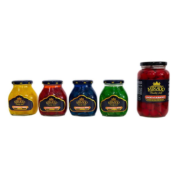 colorful maraschino cherries in jars