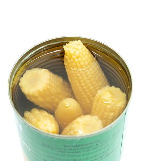 canned baby corn in tins and jars packaging