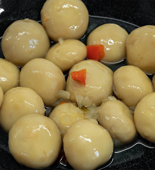 pickled whole mushrooms ready to eat