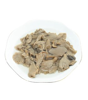 canned grey oyster mushrooms close up