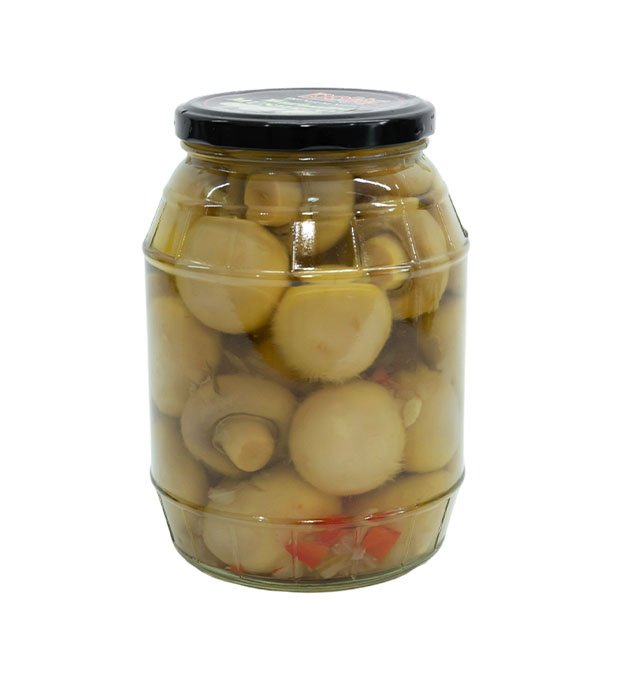 marinated mushroom mix in glass jars