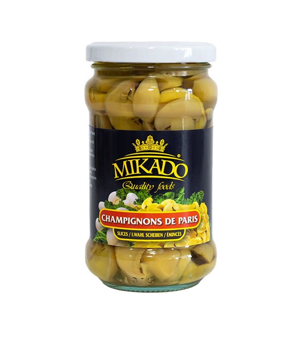 Canned mushroom slices in jars