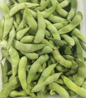 freshly harvested frozen edamame pods in iqf process